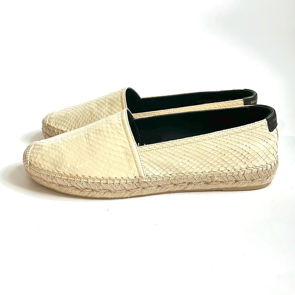 Saint Laurent Cream Lacquered Ayers Espadrilles
